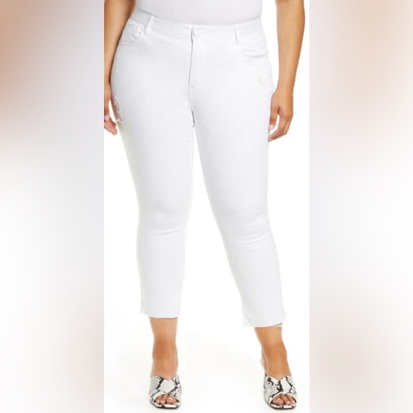 Wit & Wisdom Denim - Wit & Wisdom 'Ab'Solution CoolMax High Waist Raw Hem Skinny Jeans White Size 18W